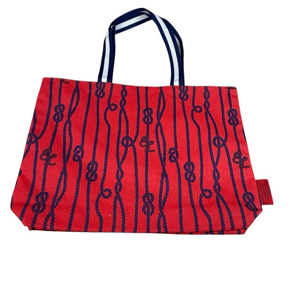 Estee Lauder Red & Navy Blue Canvas Nautical Tote Bag / Beach Bag - Picture 2 of 3